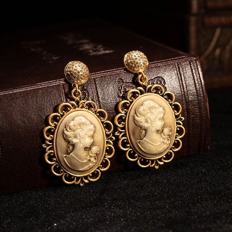 LEWIS SEGAL Jewelry Beauty Avatar Patterns Vintage Earrings for Women Girls Medieval 18k Gold Plated