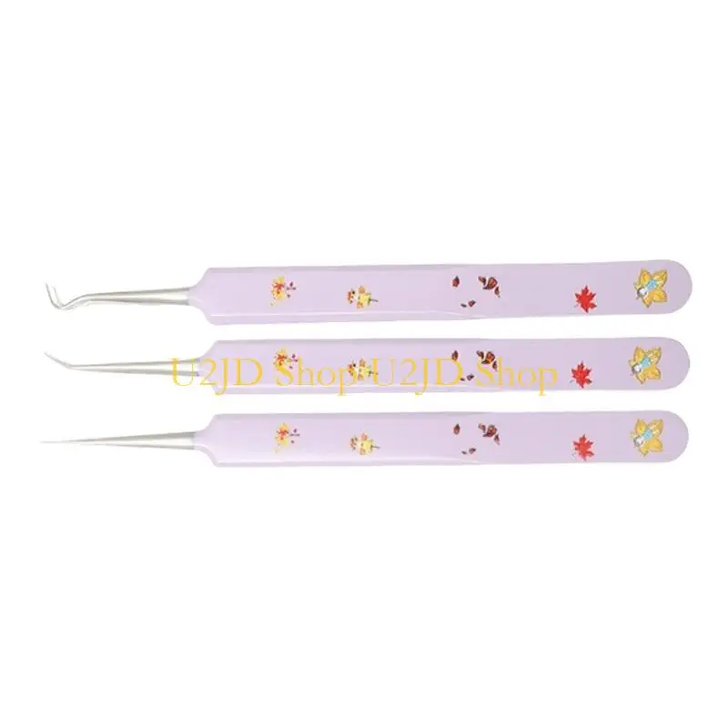 U2JD 3 Pcs Facials Blackhead Remover Tweezers Pimple Popper Tool Kits Makeup Tool