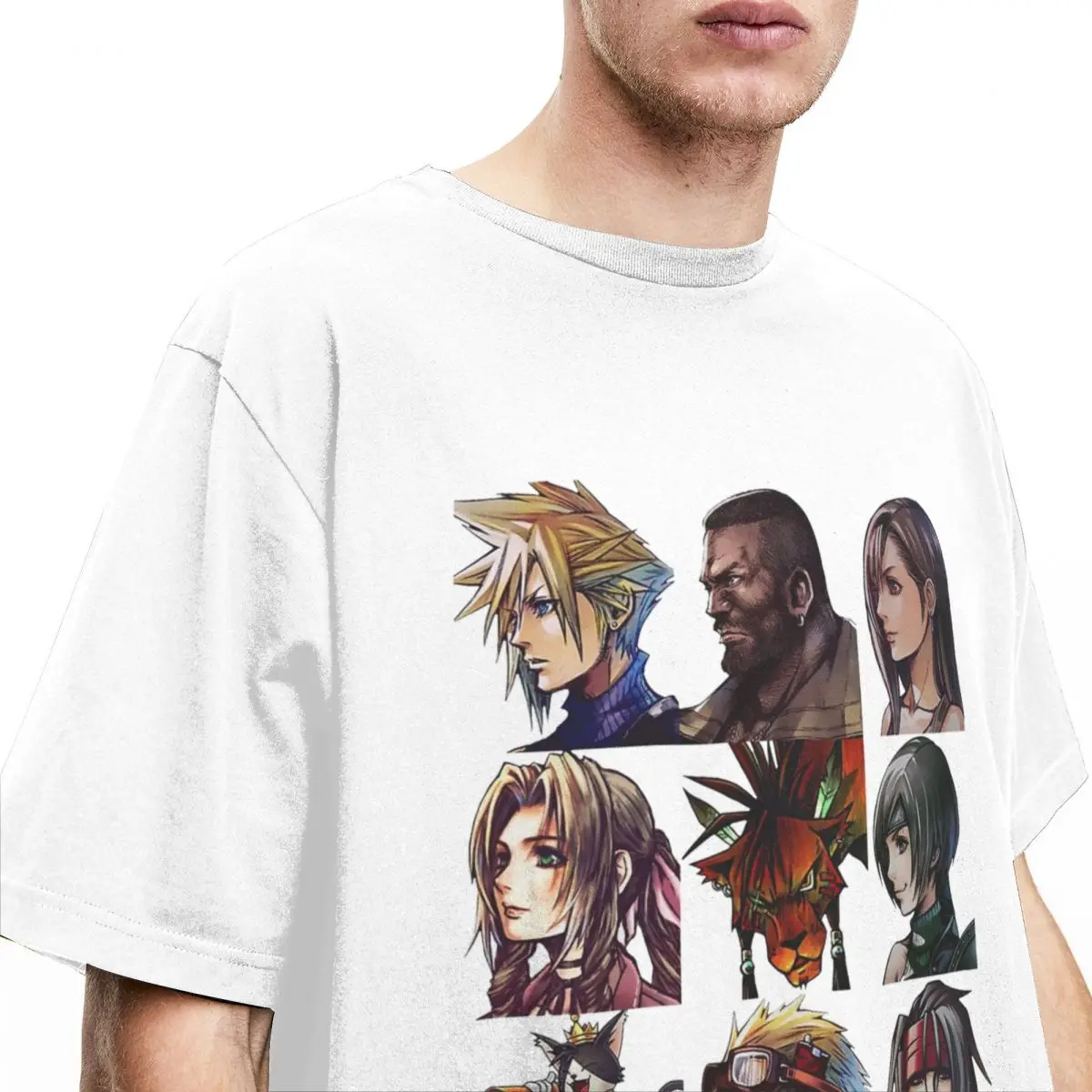 Vintage Final Fantasy Character T-Shirts for Men O Neck 100% Cotton T Shirt Cloud Strife Short Sleeve Tees Printed Clothes