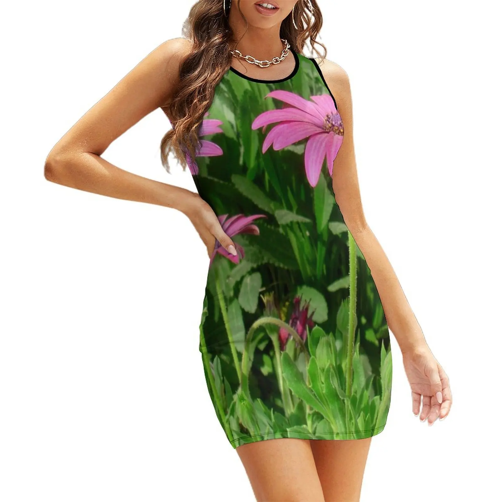 

Magenta Africa Daisies Sleeveless Sundress Cocktail of dresses women clothes luxury woman evening dress