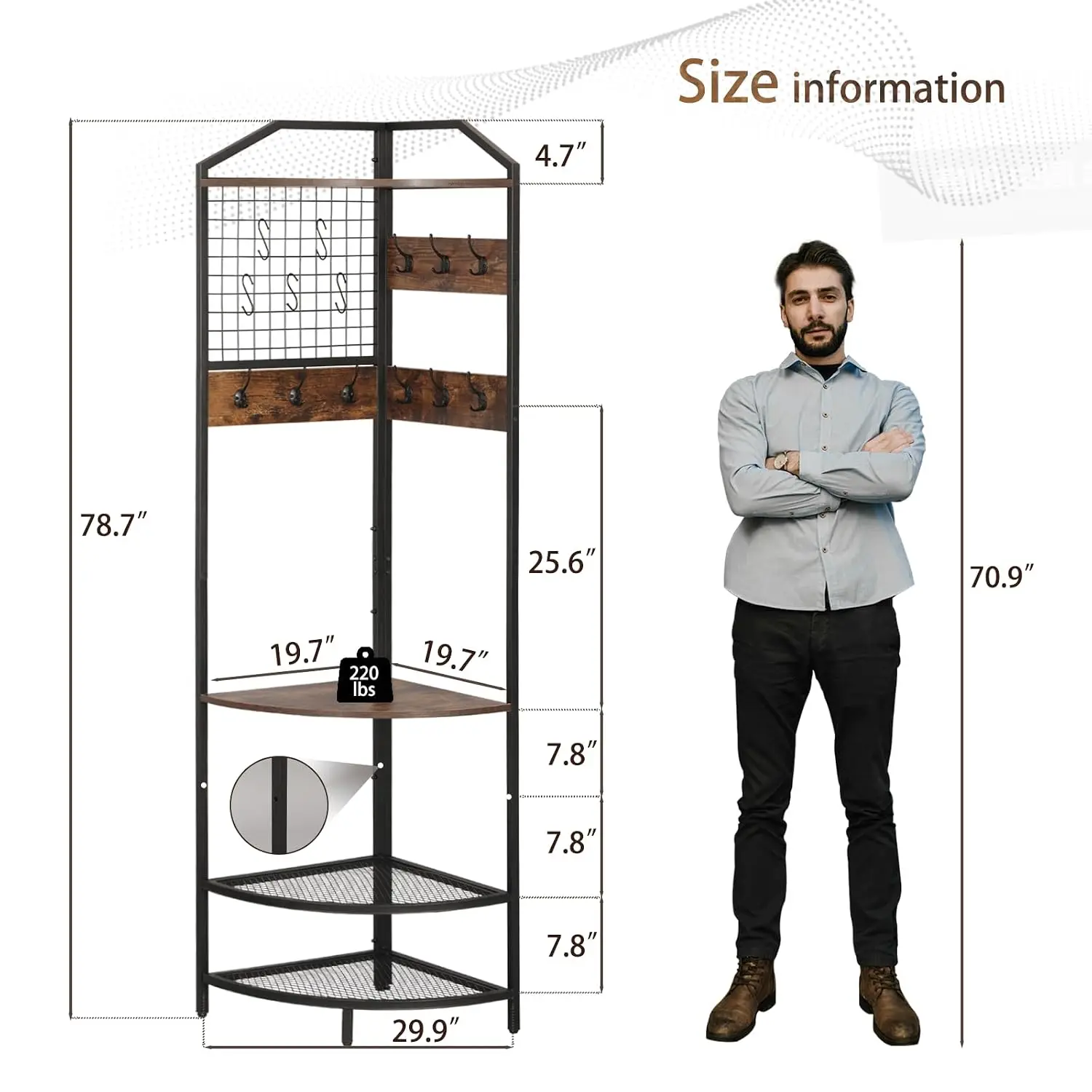 Corner Coat Rack, Coat Rack with Shoe Storage, Hall Tree with Bench and Shoe Storage, Freestanding Shelves with 14, Customized view 2