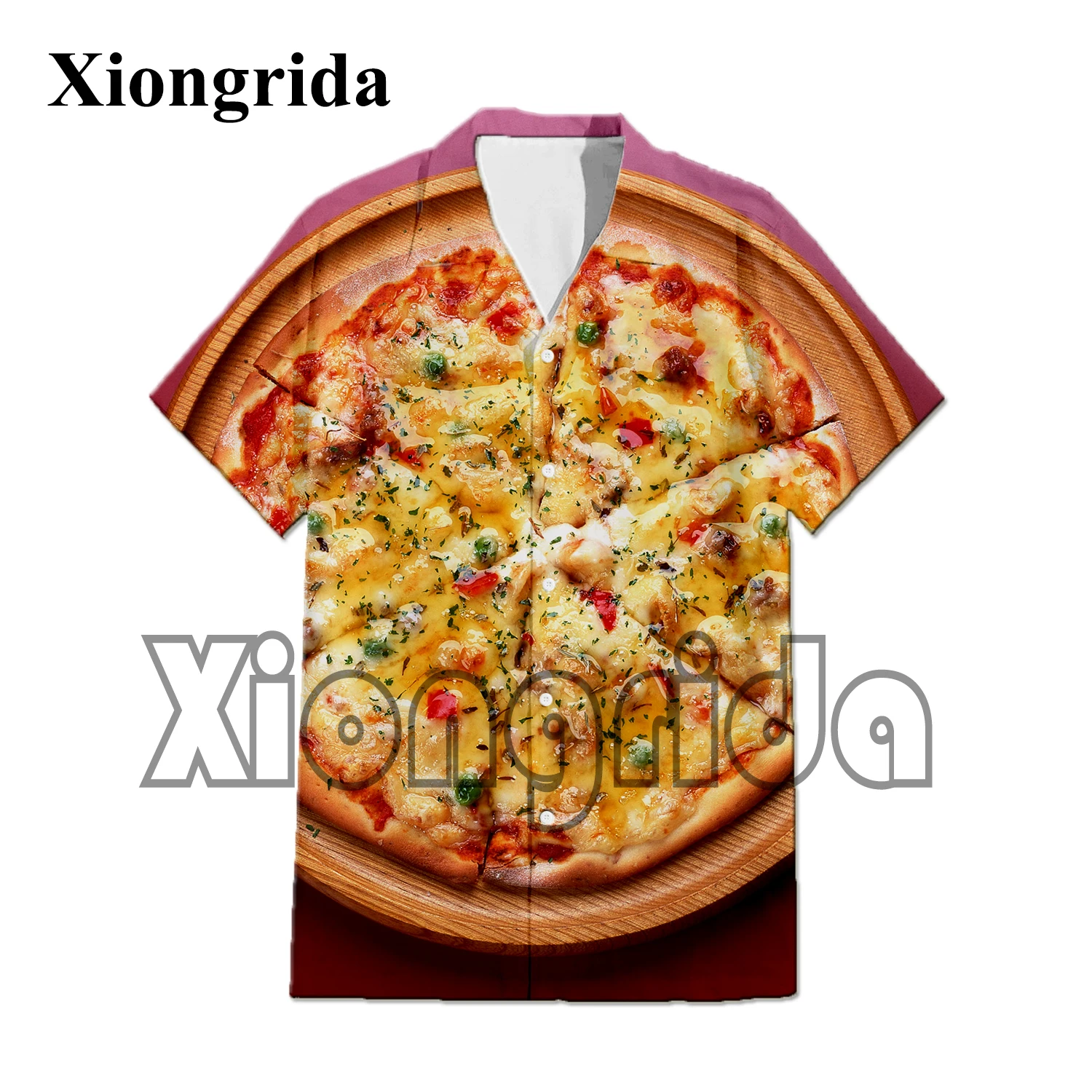 Novelty Pizza Print Shirts Mens 3D Food Print Hawaii Beach Shirts Hip Hop Harajuku Unisex Short Sleeve Blouse Tops Streetwear