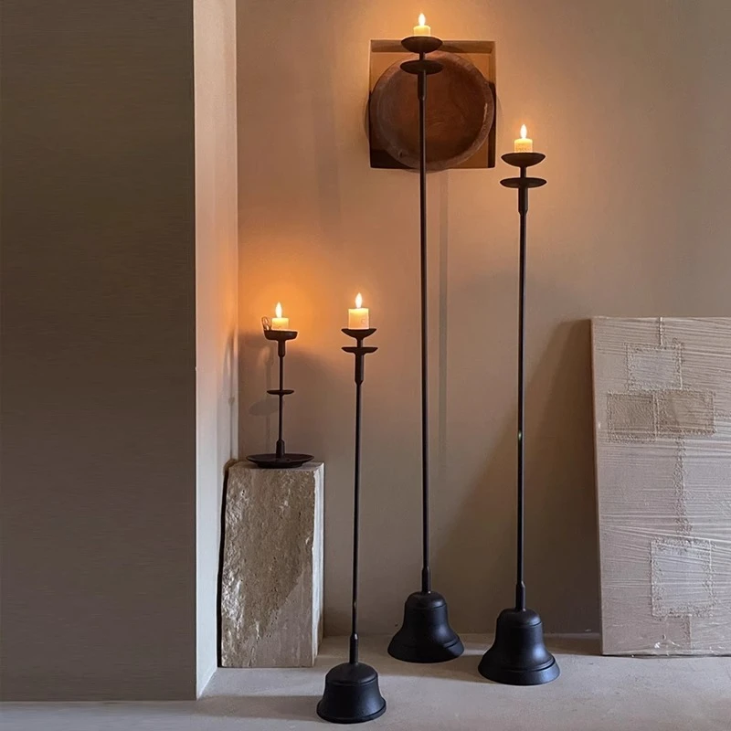 American Minimalist LongStrip Candle Floor Lamps Retro Tea Room Art Decoration Iron Antique Standing Table Lights Sofasides Cafe