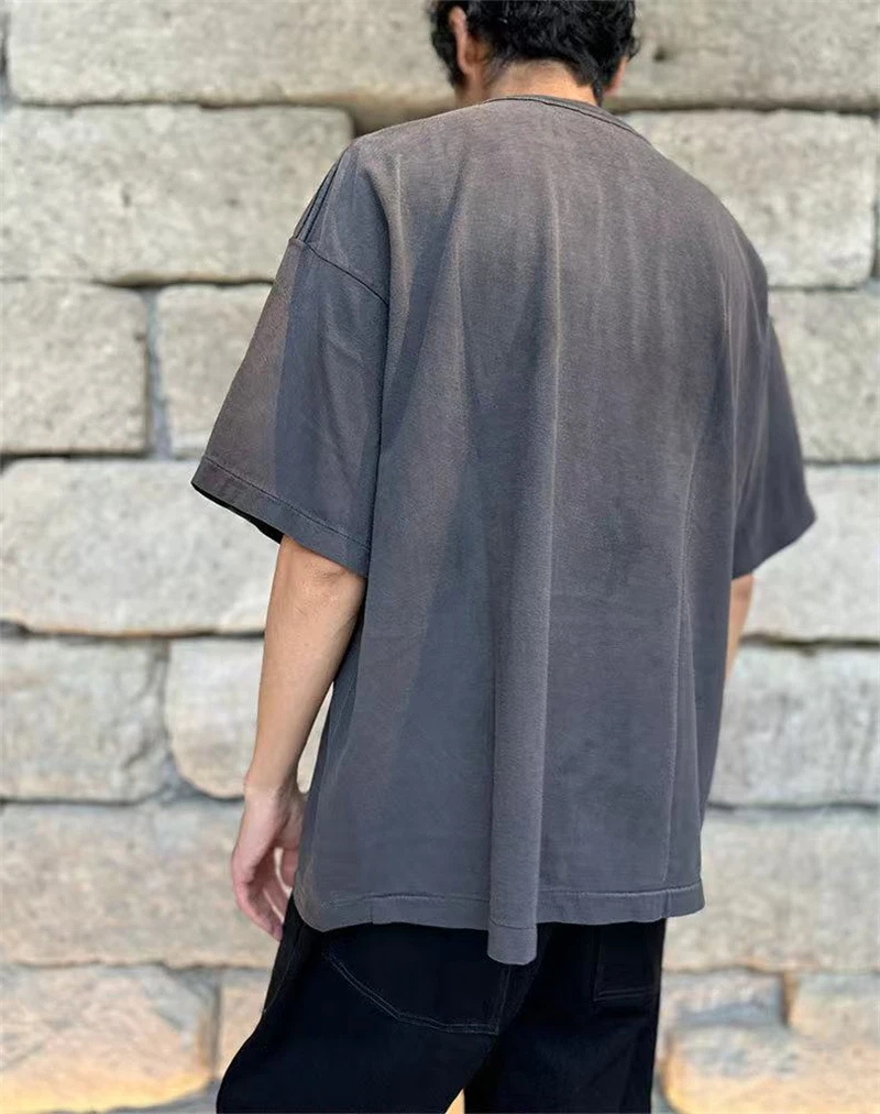Summer SAINT Mx6 Vintage Washed Cartoon Print Pattern Casual Loose Round Neck Short Sleeved Street Cotton Versatile T-shirt view 5