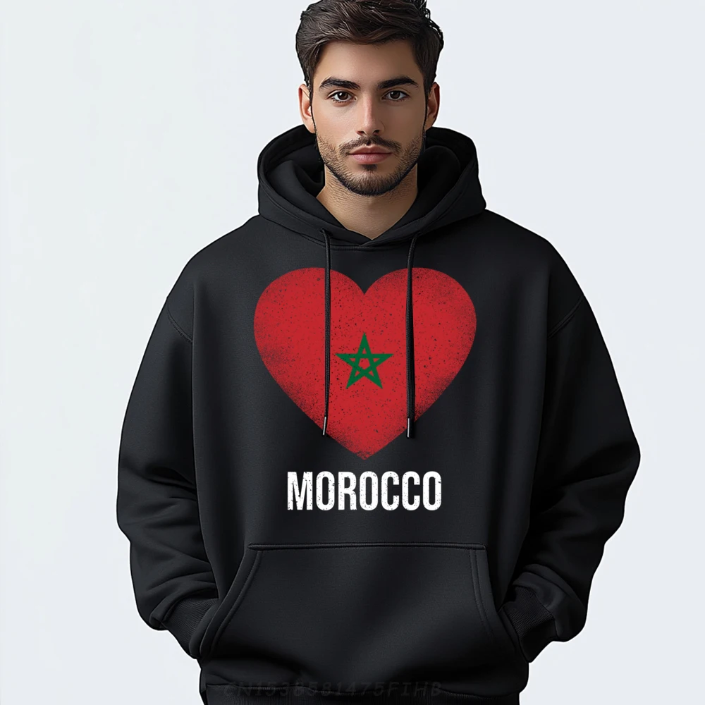 

Cute Vintage Morocco Flag Heart Hoodies Graphic Crew Neck Normal Long Sleeve Mens Hoodies Summer Coats