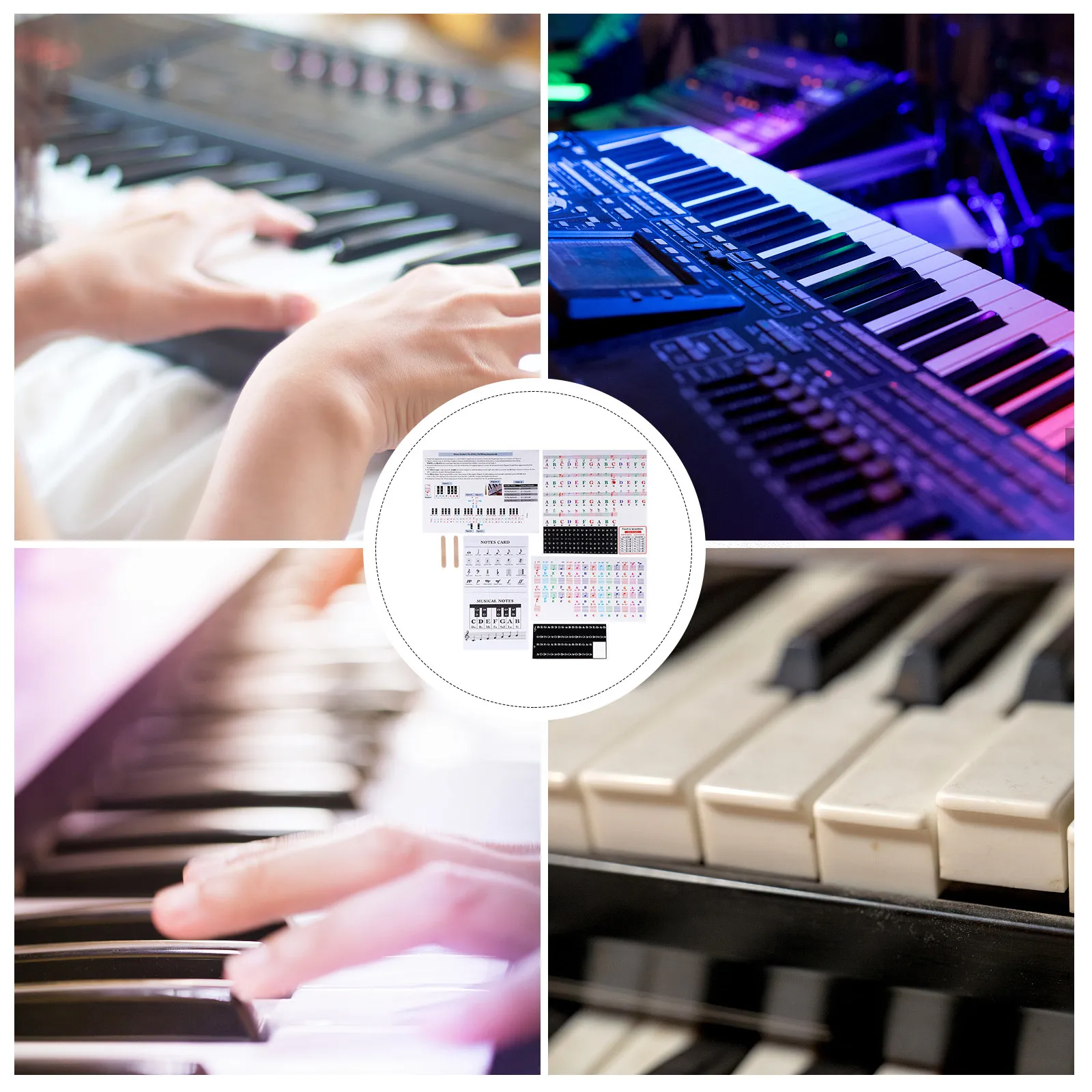 2Sets Piano Keyboard Stickers Beginner Transparent Removable Decals Teaching Tool Large Letters Safe Environmentally Friendly