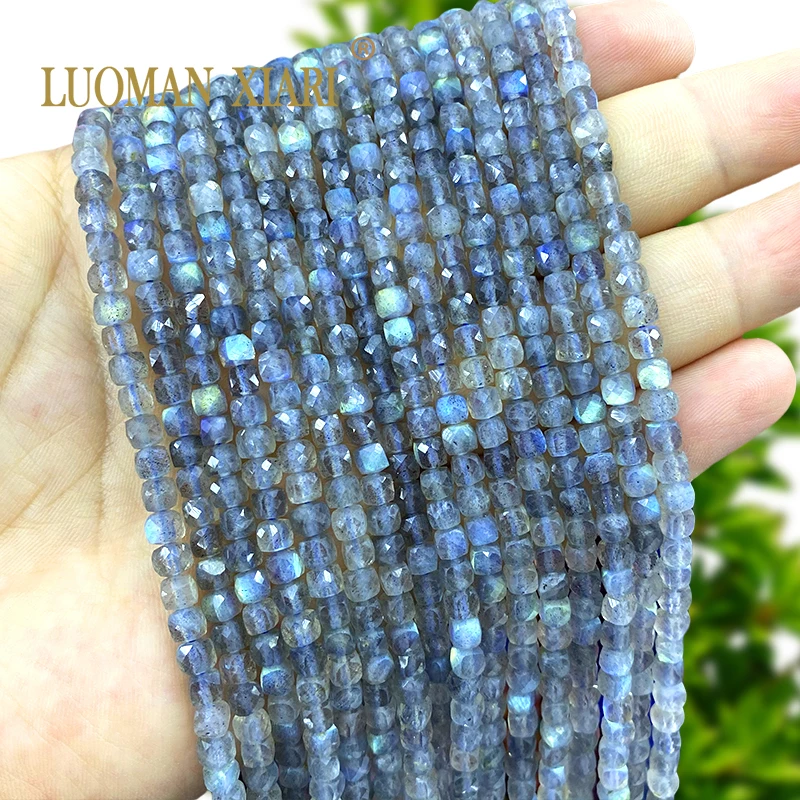 4x4mm Natural Stone Faceted Cube AAA Labradorite Loose Square Spacer Beads for Jewelry Making Diy Bracelet Charms Accessories