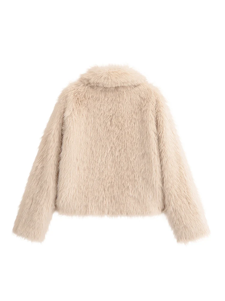 معطف نسائي جديد على الطراز الأوروبي عصري ومتعدد الاستخدامات بلون سادة وأكمام طويلة وياقة من الفرو الصناعي #2