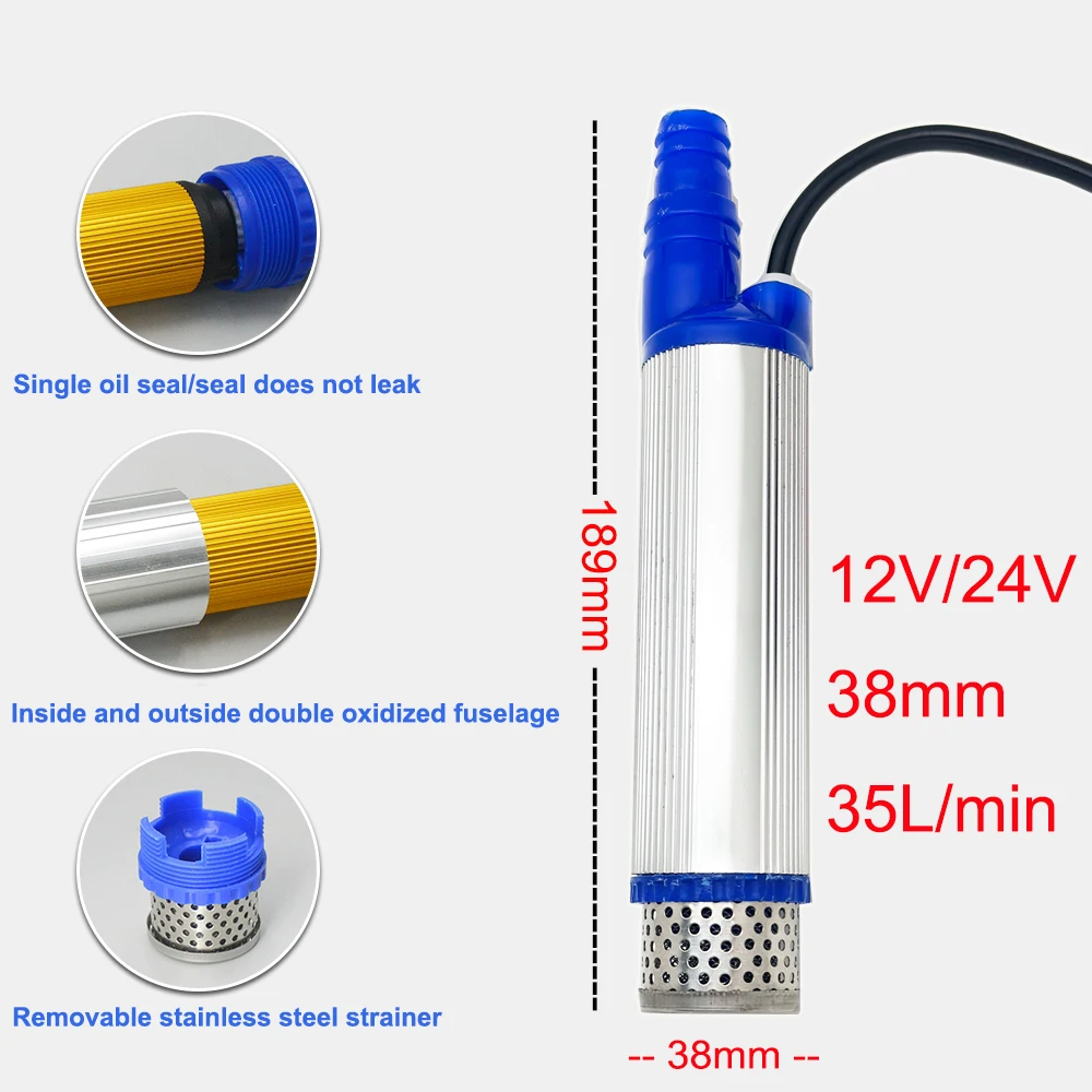 Pompa Mobil Listrik 38Mm Mini Portabel untuk Memompa Pompa Transfer Air Minyak Diesel Pompa Submersible Memancing Berkemah 35L/Menit 12V 24V