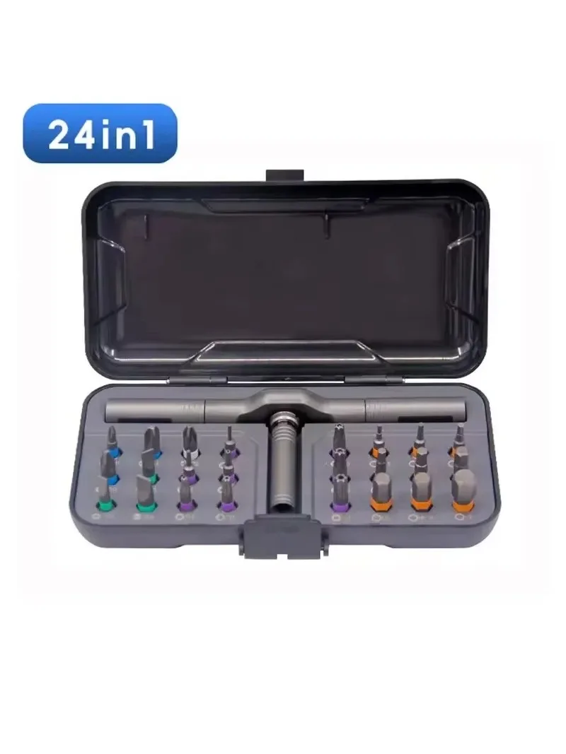 Wkrętak z mechanizmem zapadkowym 24 w 1, kompaktowy, przenośny, magnetyczny, dwustronny zestaw wkrętaków o wysokim momencie obrotowym do naprawy telefonów, laptopów i urządzeń domowych. — 2