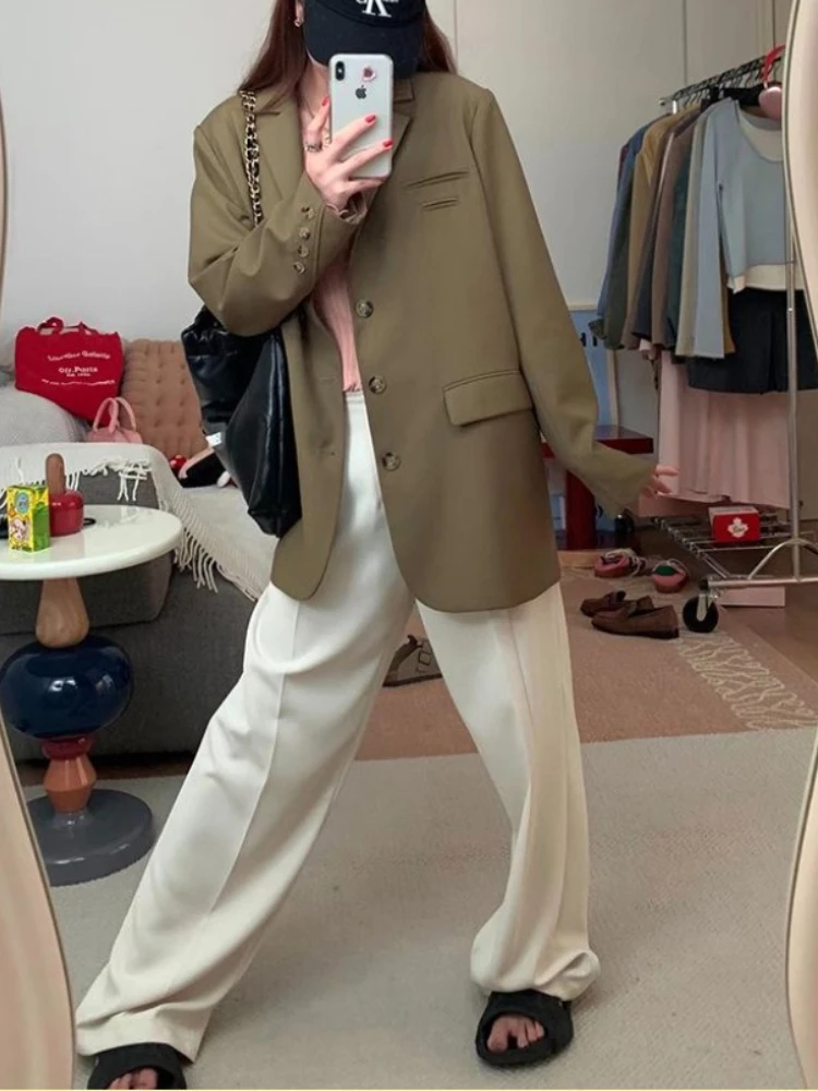Abito da donna retrò alla moda coreana da ufficio, manica lunga, monopetto, sensazione di fascia alta, giacca casual di quest'anno