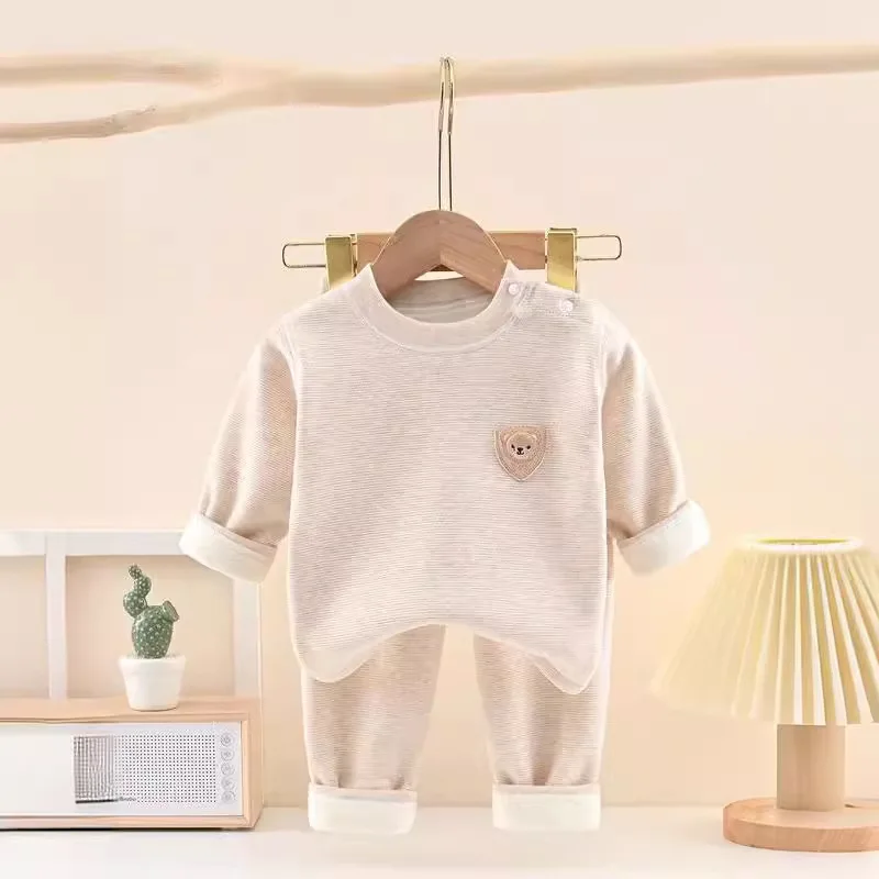 6M-3Y Baby Silk Cashmere Fleece Set Winter Warm Long Sleeve Underwear Thickened Thermal Home Clothes