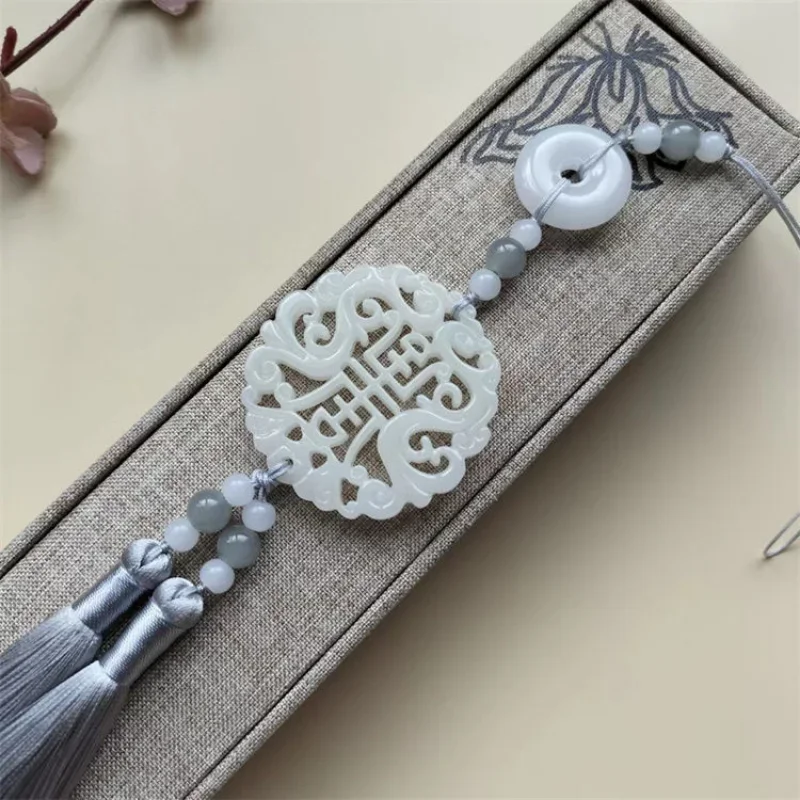 Double Tassel Jade Pendant Key Tassels Round Tassel Fringe Antiquity Keychain Hanfu Pendant Elegant Quality Accessories Gift