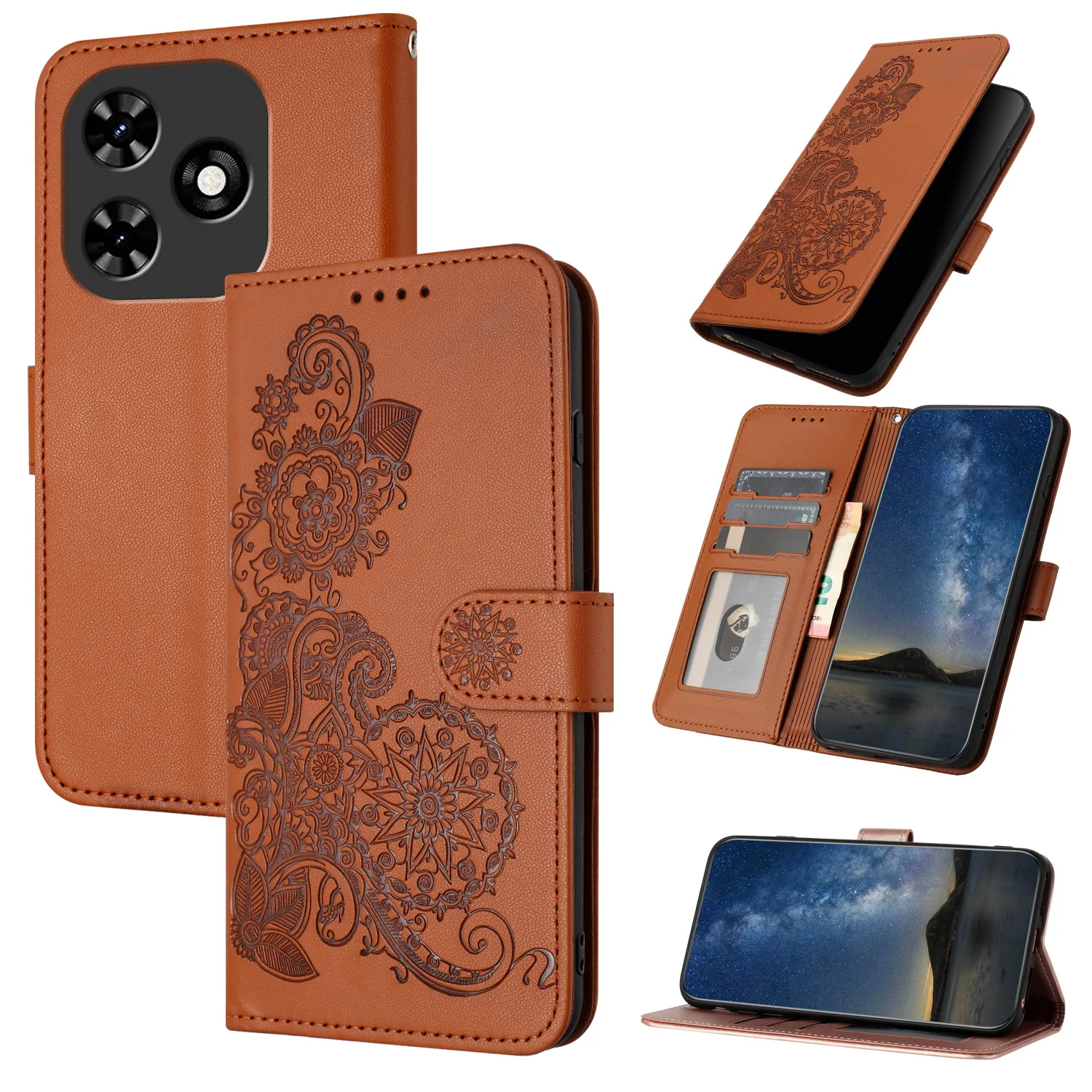 

Sunflower Flip Case For Tecno POP 9 8 7 Pova 6 Neo 5G 4G 3 Leather Wrist Strap Anti Drop 3 Cards Holder Wallet Book Cover