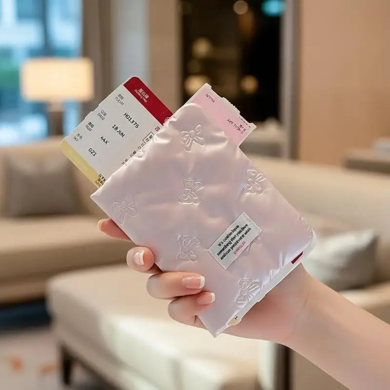 

PU Multi-function Certificates Passport Bag Creative Pink Silver Passport Cover Bowknot Anti Theft Card Holder