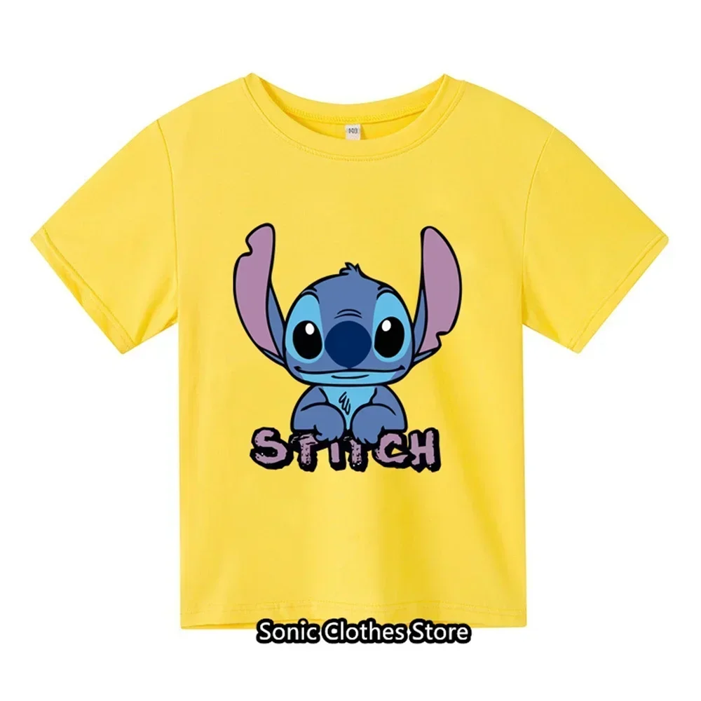 2024 New Summer T-shirt 3-14 Year Old Children's Top Lilo&Stitch Kawaii Pattern Children's T-shirt Fashion and Casual Style