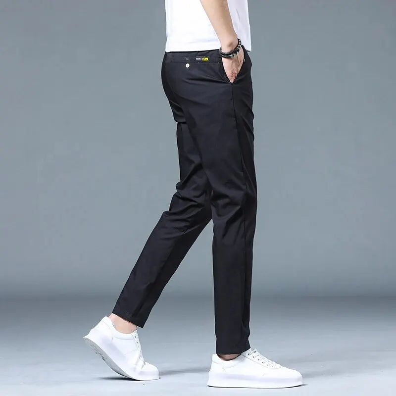 2024 Spring/Summer Thin Men\'s Casual Pants Men\'s Wear Ice Silk Pants Men\'s Trendy Korean Slim Fit Straight Leg Pants