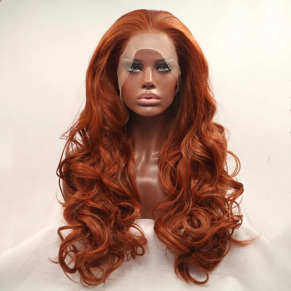 Brown Red Wigs 350# Synthetic Ginger Lace Front Wigs For Women Hair Heat Resistant Fiber Long Hair Wigs Cosplay Part