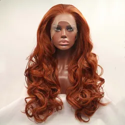 Brown Red Wigs 350# Synthetic Ginger Lace Front Wigs For Women Hair Heat Resistant Fiber Long Hair Wigs Cosplay Part