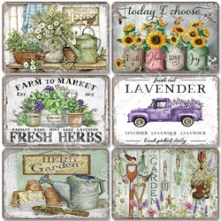 Garden Tin Signs Metal Plaque Lavender Fresh Herbs Lemonade Metal Poster Vintage Wall Decor for Cafe Farmhouse Kitchen Home