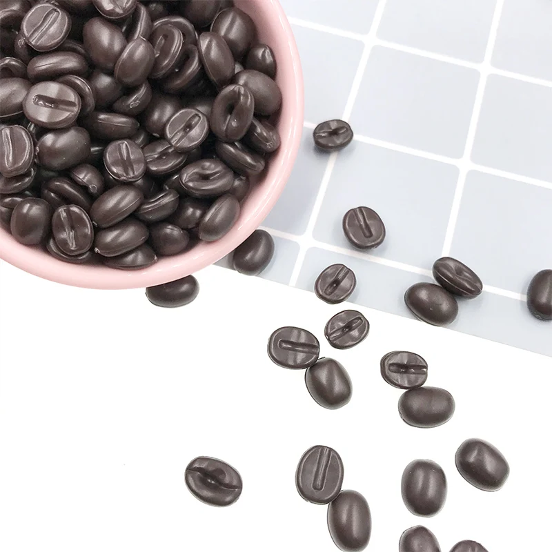 200Pcs Simulation Miniature Coffee Beans Flatback Resin Cabochon Fake Food Scrapbooking Craft DIY Phone Decoration Accessories