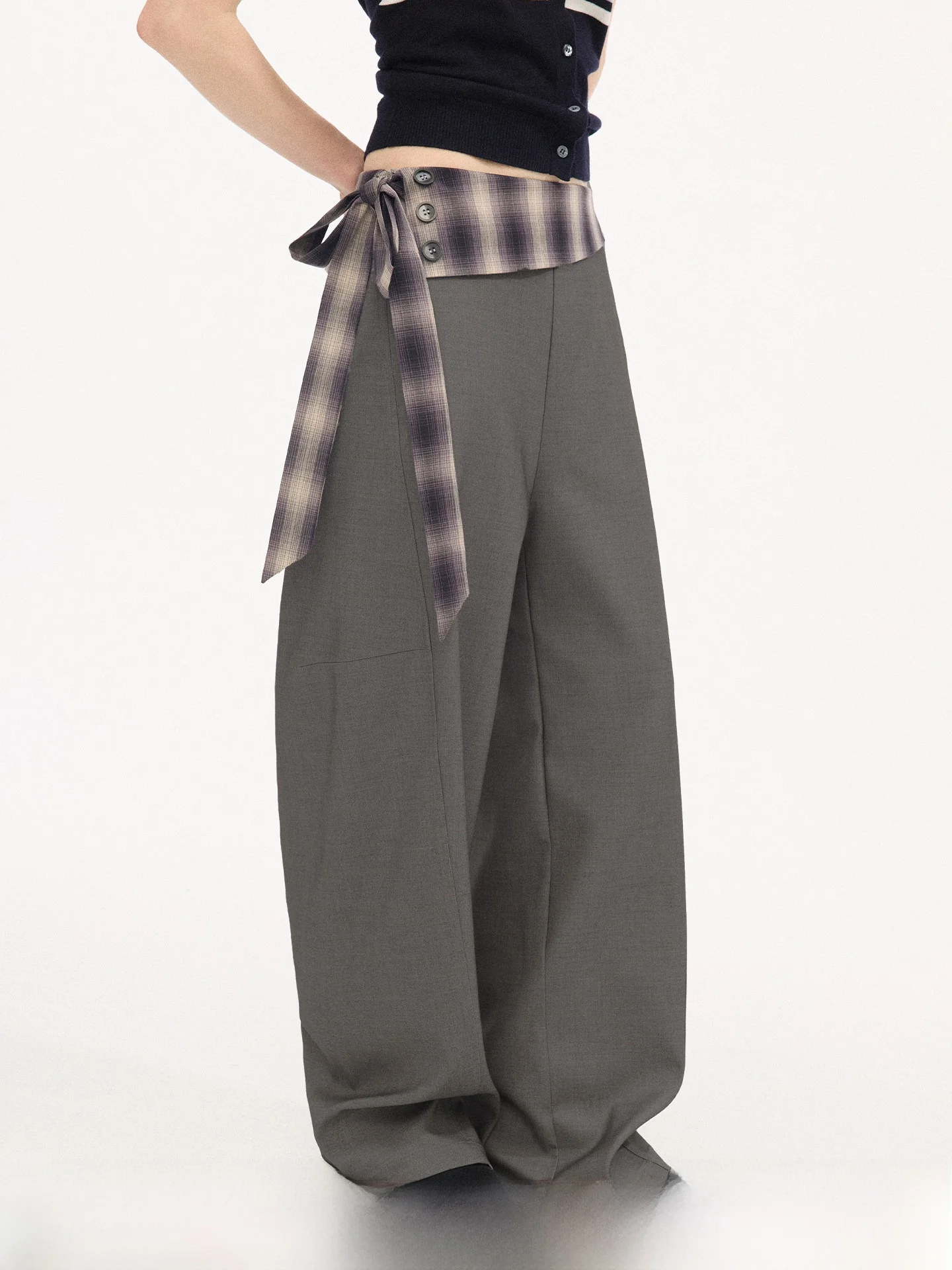 

DIDDI MODA Casual Plaid Waistcoat Trousers Women's Drapey Feel High-End Feeling 2026 New Style Ladies' Casual Pants