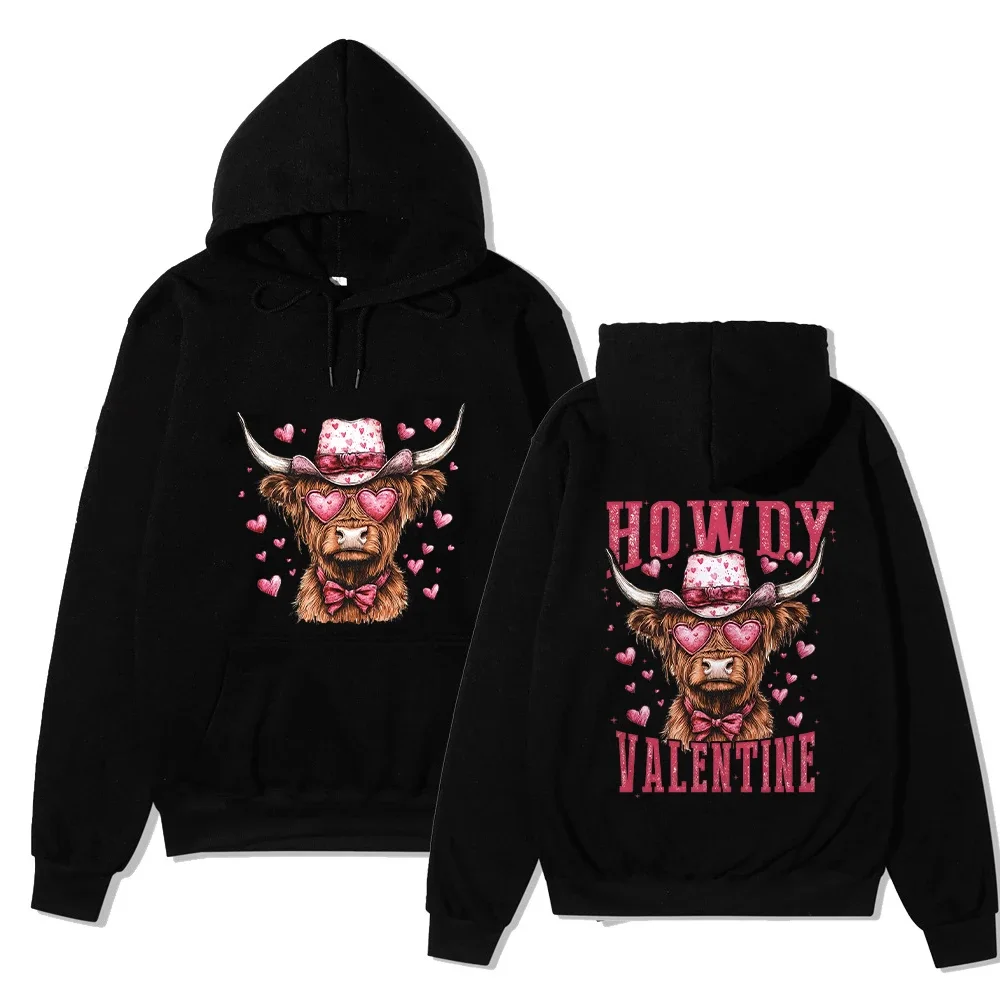 Howdy Valentine Hoodies for Women Highland Cow Coquette Hoodies Love Clothes Valentines Design Women Hooded Sweatshirts Clothes