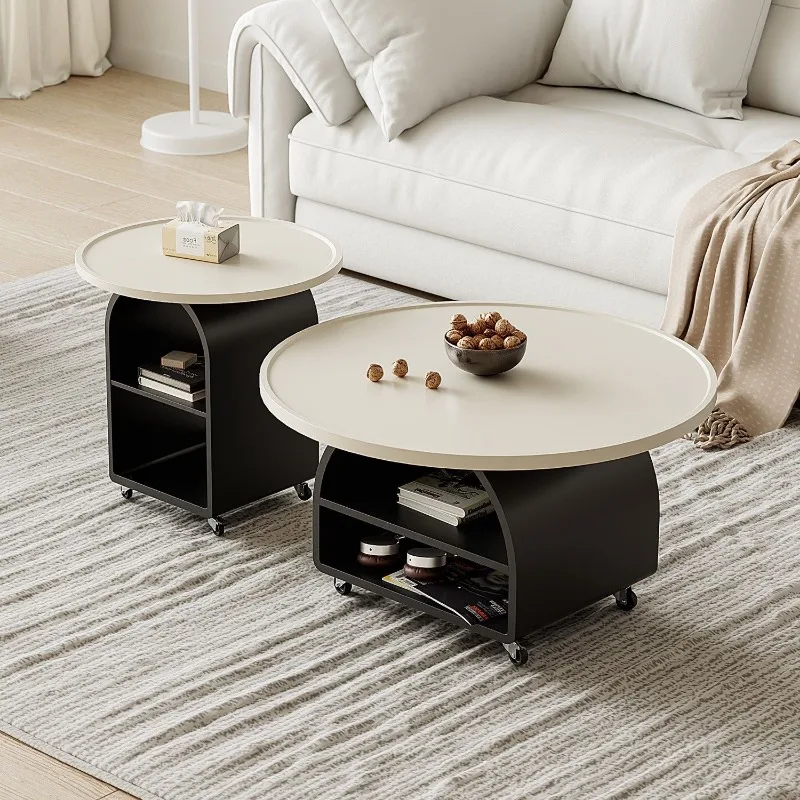 Cream wind coffee table 2026 new living room home tea table light luxury high sense removable round