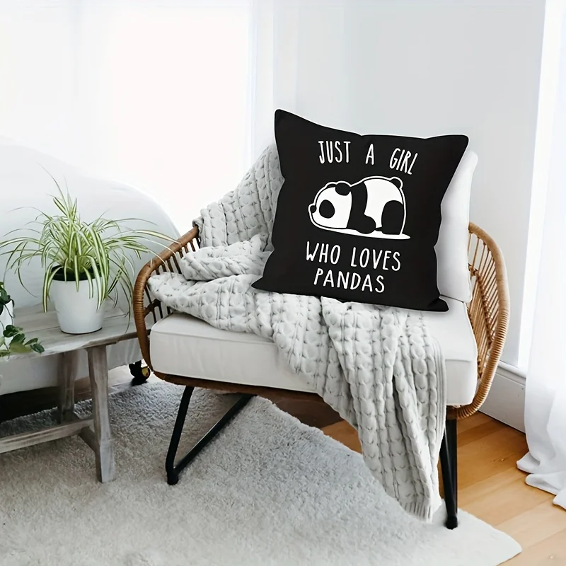 Just a Girl Who Loves Pandas Double-Sided Pillowcase, Cute Cartoon Panda Cushion Cover with Zipper, Washable Decor Case