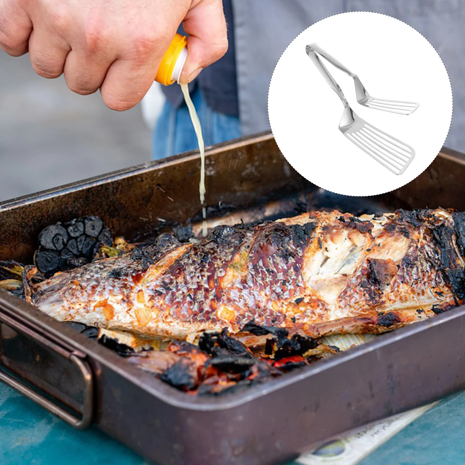 

Stainless Steel Food Tongs Bbq Turner Grilling Tong Kitchen Clamp Fish Spatula Barbecue Tools Metal Spatula