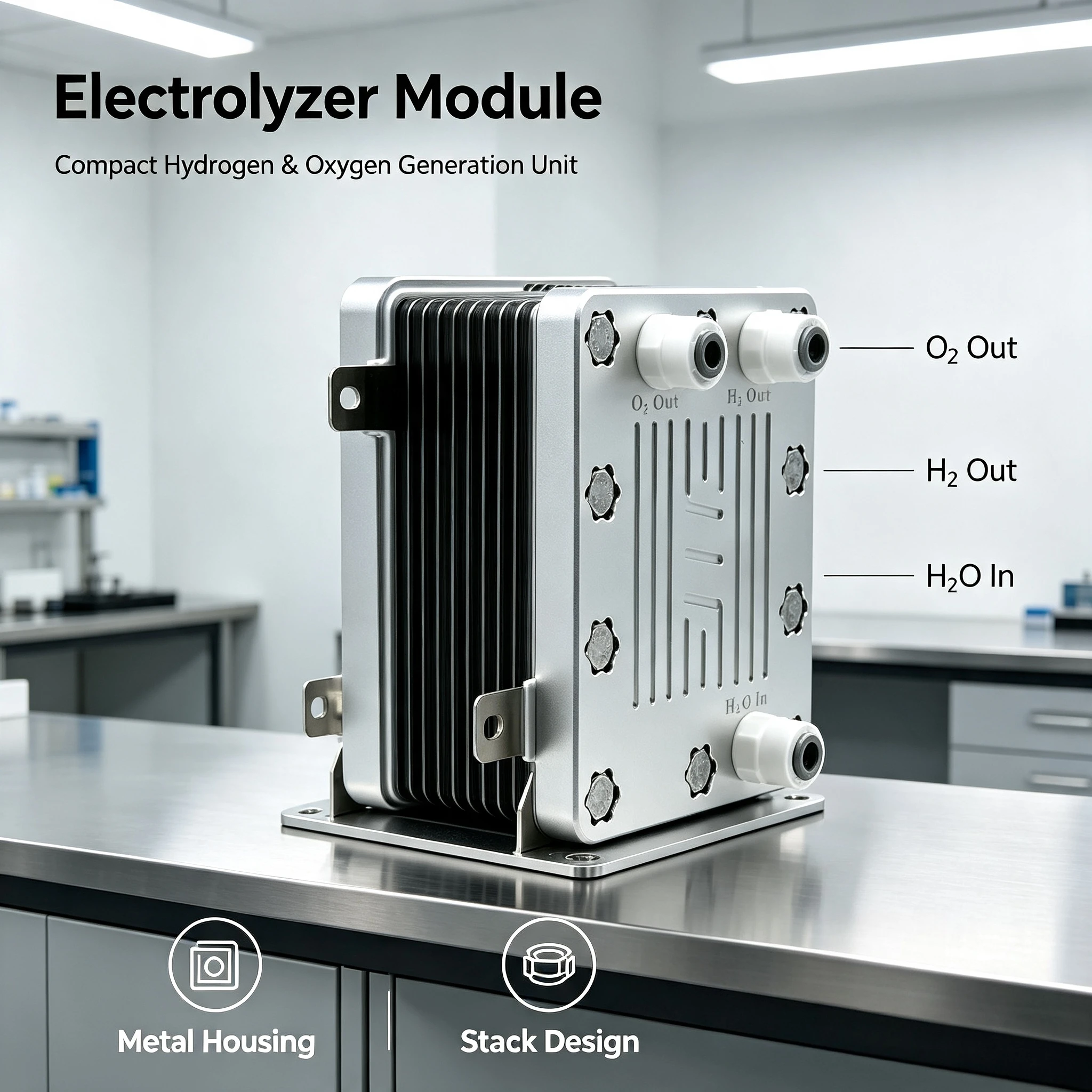 N117 PEM Hydrogen Electrolyzer, Pure Water Electrolysis 100‑6000ml/min High Purity H₂ Hydrogen Generator