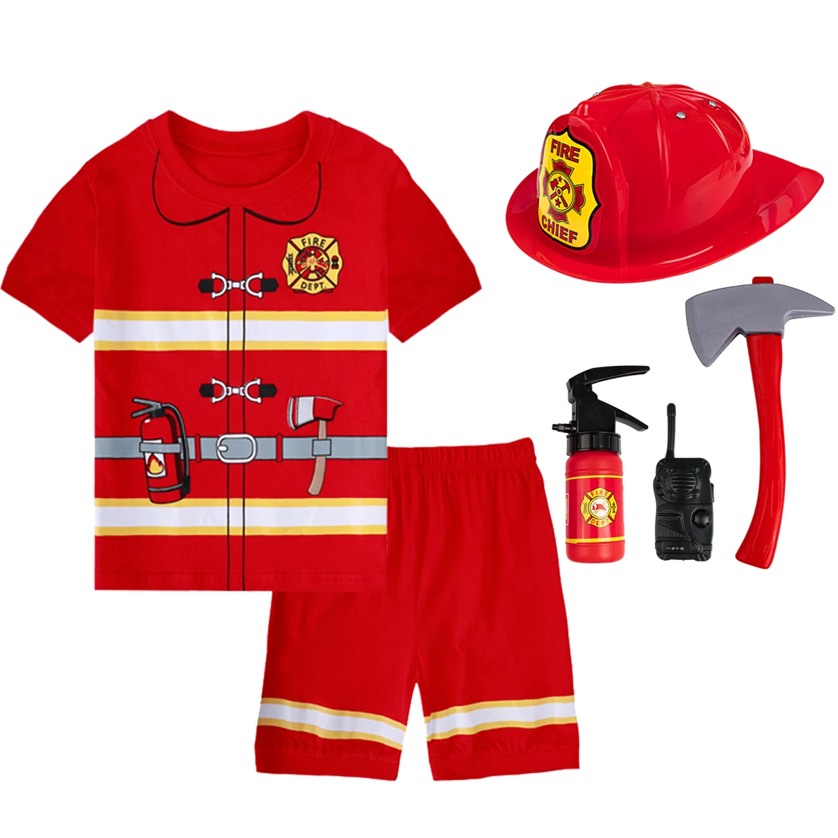 Boys Summer Pajamas Sets Kids Fireman Cosplay Pyjamas Baby Children Short Sleeves Pijamas Cotton Sleepwear with Firefighter Toy