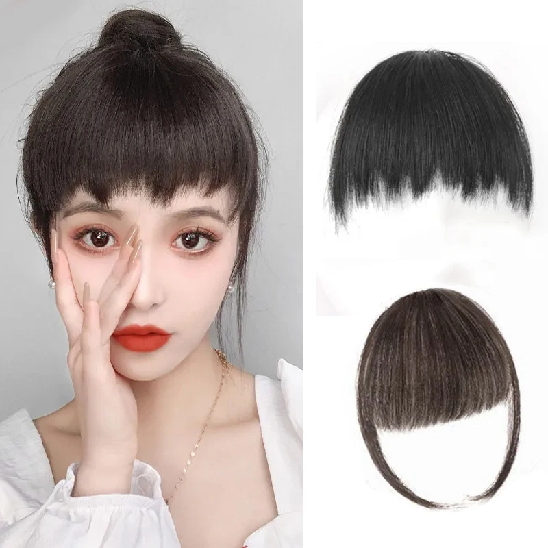 Women Clip-in Bangs Natural Forehead lifelike Air Bangs Hair Extensions Black Brown Straight Bangs Fringe Wig Hairpieces