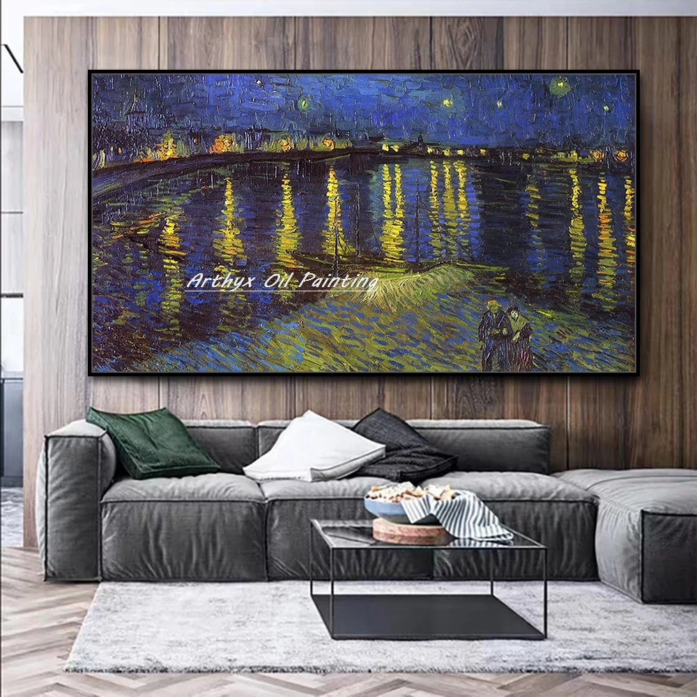 Arthyx Handpainted Starry Night Over the Rhone Oil Paintings on Canvas Vincent Van Gogh Posters,Wall Art Picture,Home Decoration