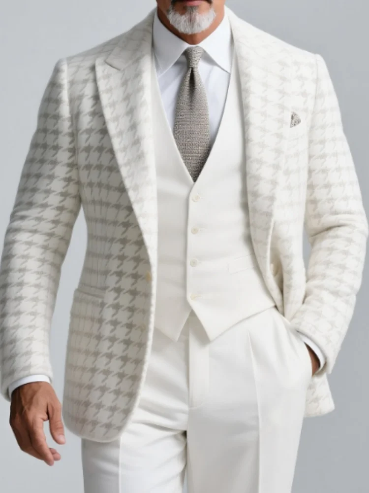 

Мужской пиджак с узором «гусиные лапки», шикарный однобортный мужской пиджак с лацканами, цельный модный свадебный повседневный деловой костюм шафера, куртка