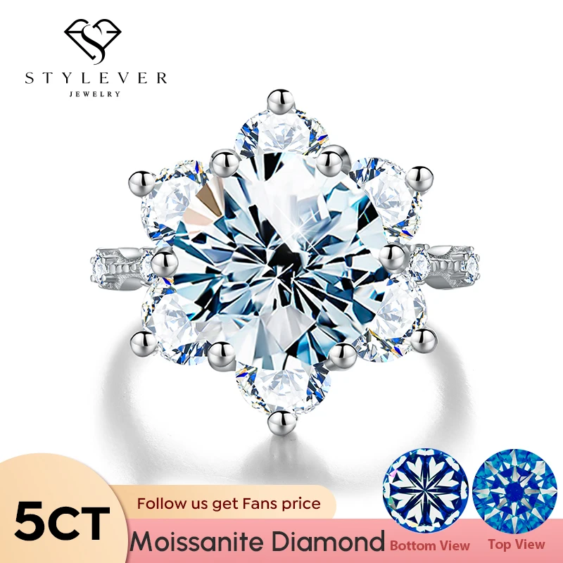 

Stylever 100% Real 5CT Big Moissanite Diamond Classical Sunflower Ring for Women Gift 925 Sterling Silver Wedding Luxury Jewelry