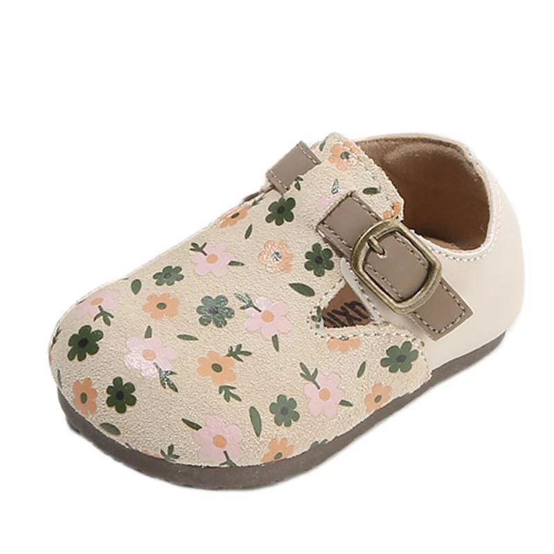 Brand Suede Girls Flats Shoes Printing Flowers Toddler Women Strap Dress Shoes For Party Soft Infant Spring Walkers Shoes