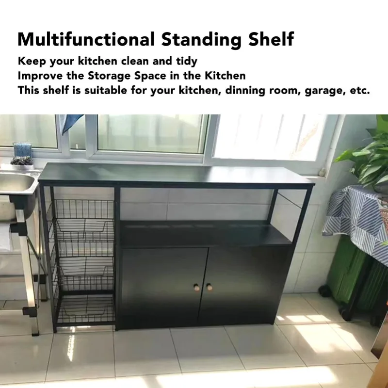 Cabinet Multifunctional Floor Standing Sideboard Cabinet Microwave Shelf Organizer Rack Pot Storage for Dining Room Living Room