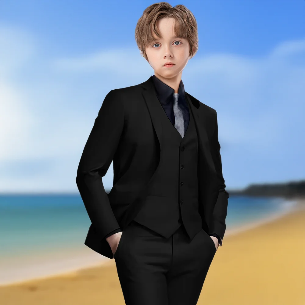 بدلة رسمية للأولاد مكونة من 3 قطع سترة رمادية داكنة وسراويل سترة لحفلات الزفاف للأطفال فستان سهرة للحفلات سترة مخصصة للأولاد