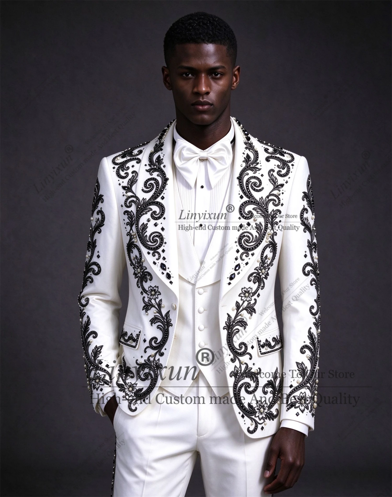 High End Unique Design Edition Diamond Men Suits Customized Slim Fit Groom Male Blazers 3 Pieces  Wedding Tuxedos ropa hombre