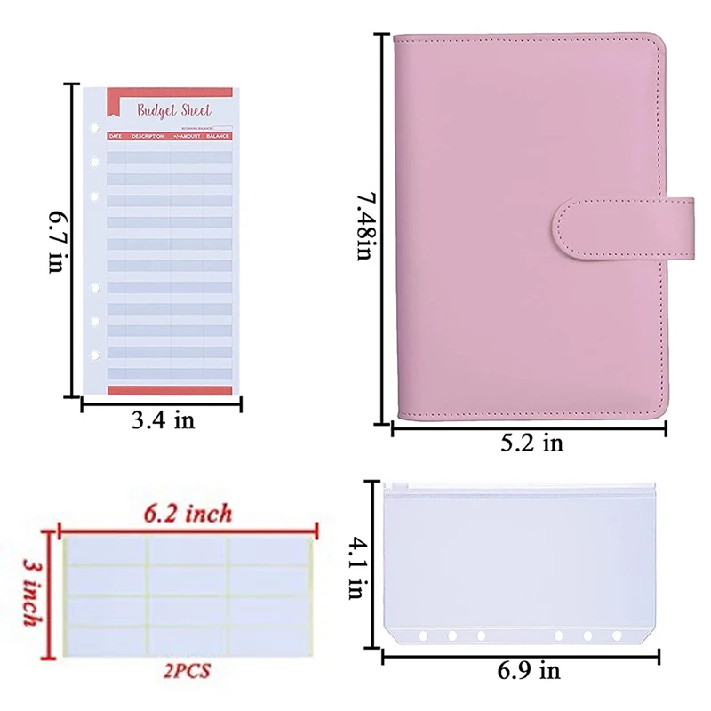 A6 PU Leather Binder Cover With 8PCS A6 Binder Pockets Good For Keep Cash Coupons Passport Tickets Notes Cards