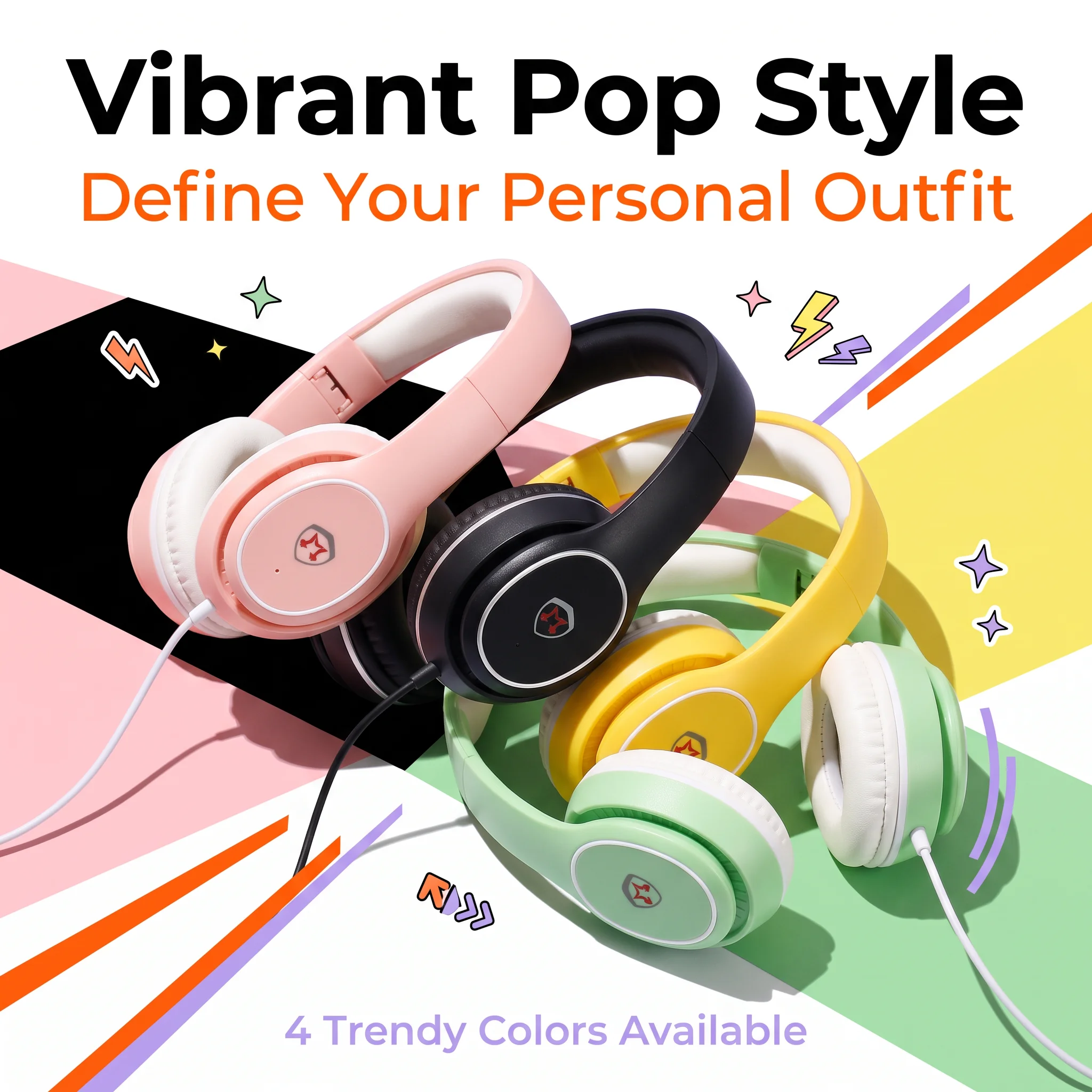 Macaron Wired Foldable Headphones, soft earpads & inline mic, fit phones, tablets, PCs, for study, gaming & daily use