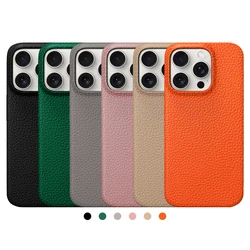 LANGSIDI Natural Cowhide Leather for Magsafe Case for iPhne 16 15 17 pro Max ProMax Air 17Pro 16Pro Luxury Magnetic Back Cover