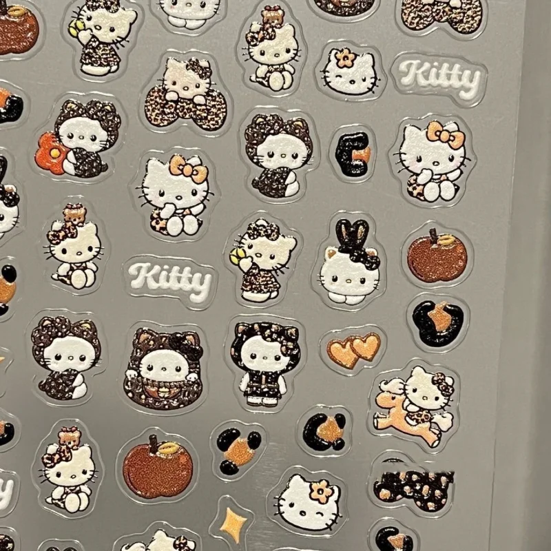 

Sanrio Hello Kitty леопардовый принт наклейки для дизайна ногтей 3D рельефные Гавайские наклейки милый аксессуар для дизайна ногтей Diy Bestie подарок на день рождения