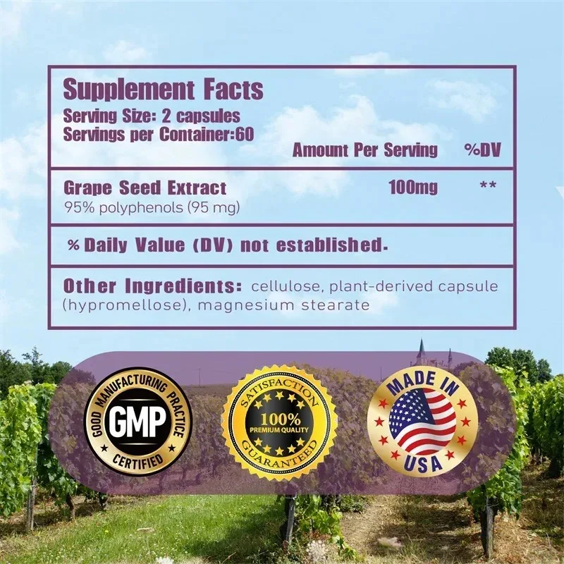 Grape Seed Extract Capsules 100mg - Antioxidant,Promote Collagen Production, Whitening, Anti-aging, Supports Skin & Heart Health