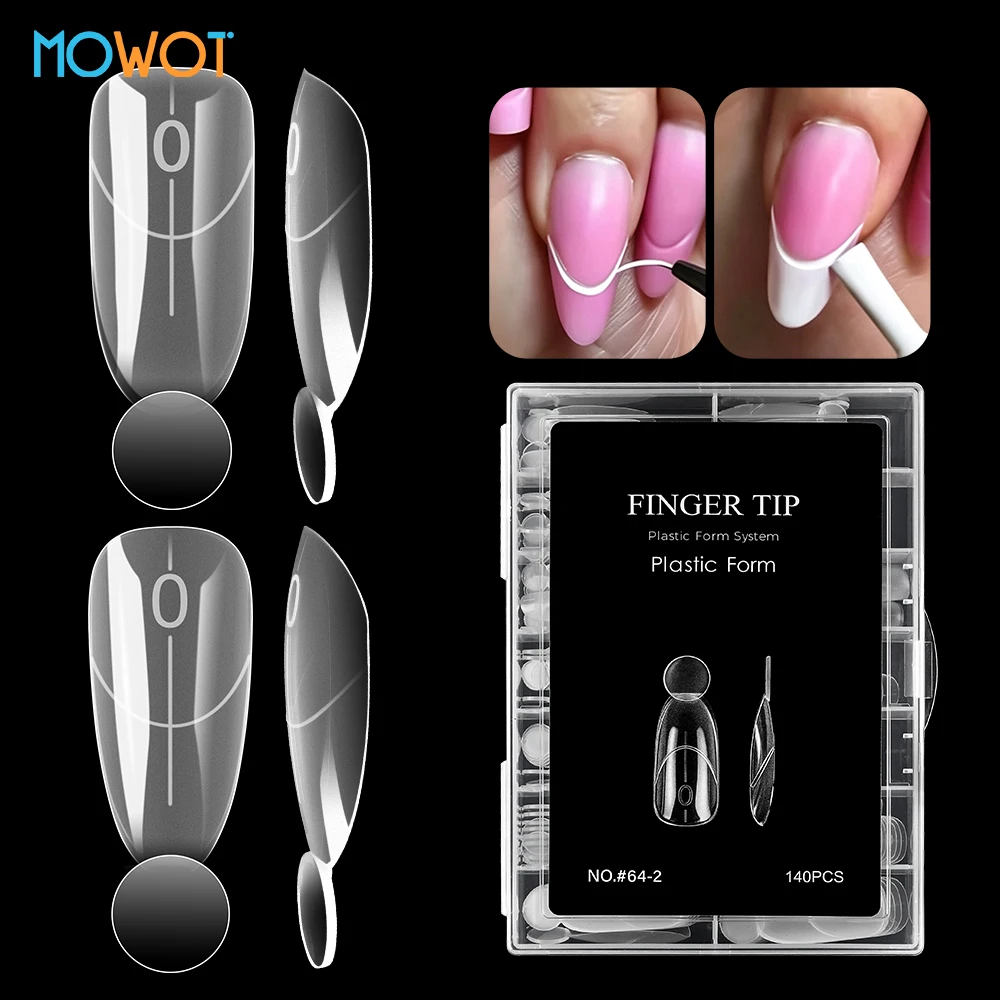 MOWOT 140Pcs Matte French Nail Dual Forms Reusable Full Cover Extension Nail Forms with Inner French Line for Builder Gel Molds