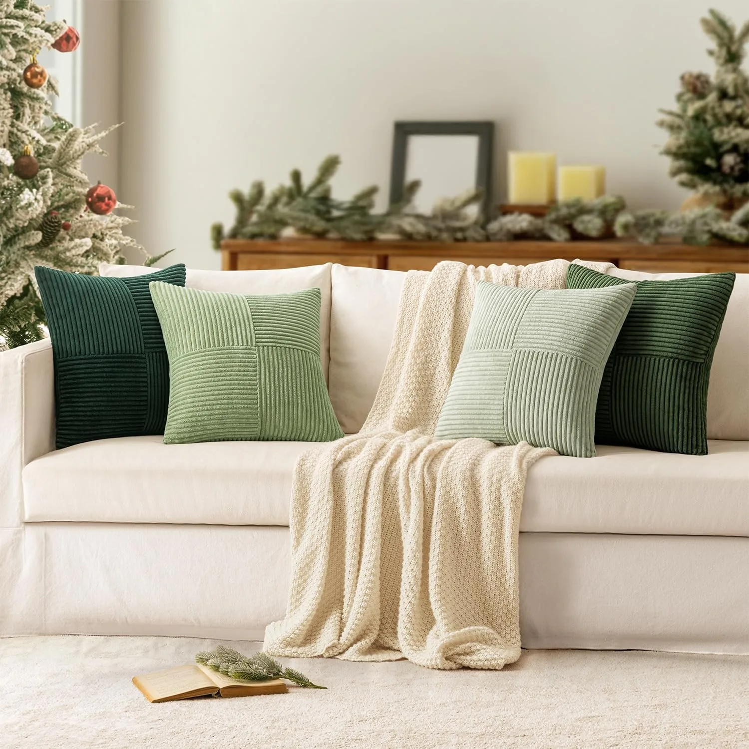 Green Corduroy Striped Decorative Throw Pillow Cover 45x45CM Mordern Spring Nordic Pillow Cases for Couch Sofa Living Room Bed