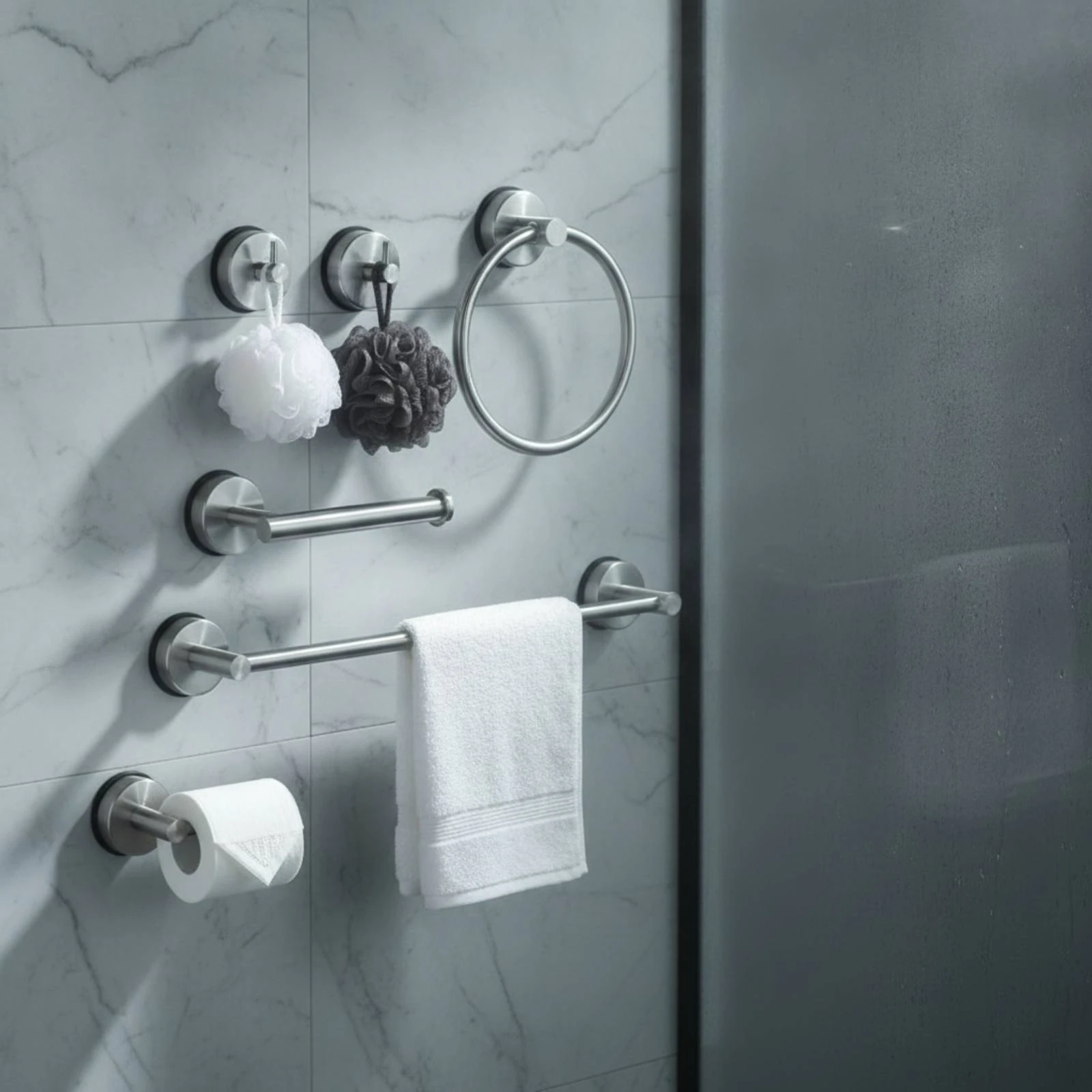 5 Pieces Wall Hook with Suction Cup Stainless Steel Suction Cup Hook Hanger No Drill Hardware Vacuum for Renters, Bathroom