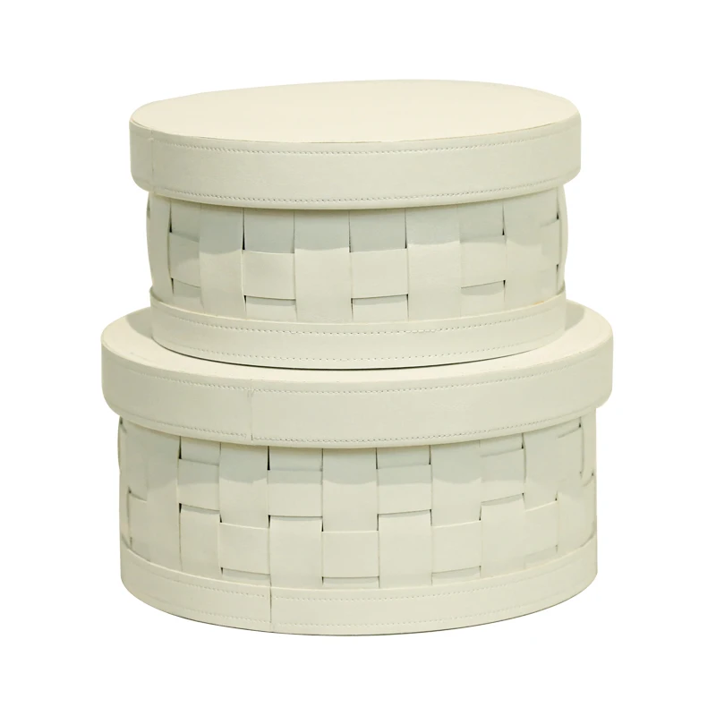 

Modern Simple Circular Woven Storage Box Light Luxury Leather Storage Basket Bedroom Soft Home Accessories