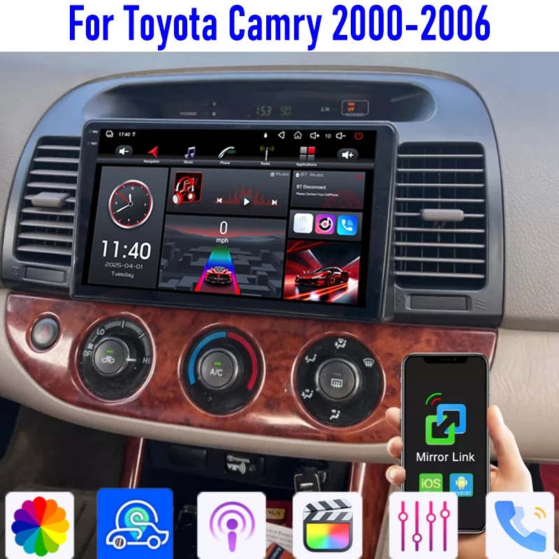 

Car radio 9" For Toyota Camry 2000-2006 Stereo Head Unit Wireless Apple Carplay Android 15 GPS Camera Google Map WIFI 4GB-64GB